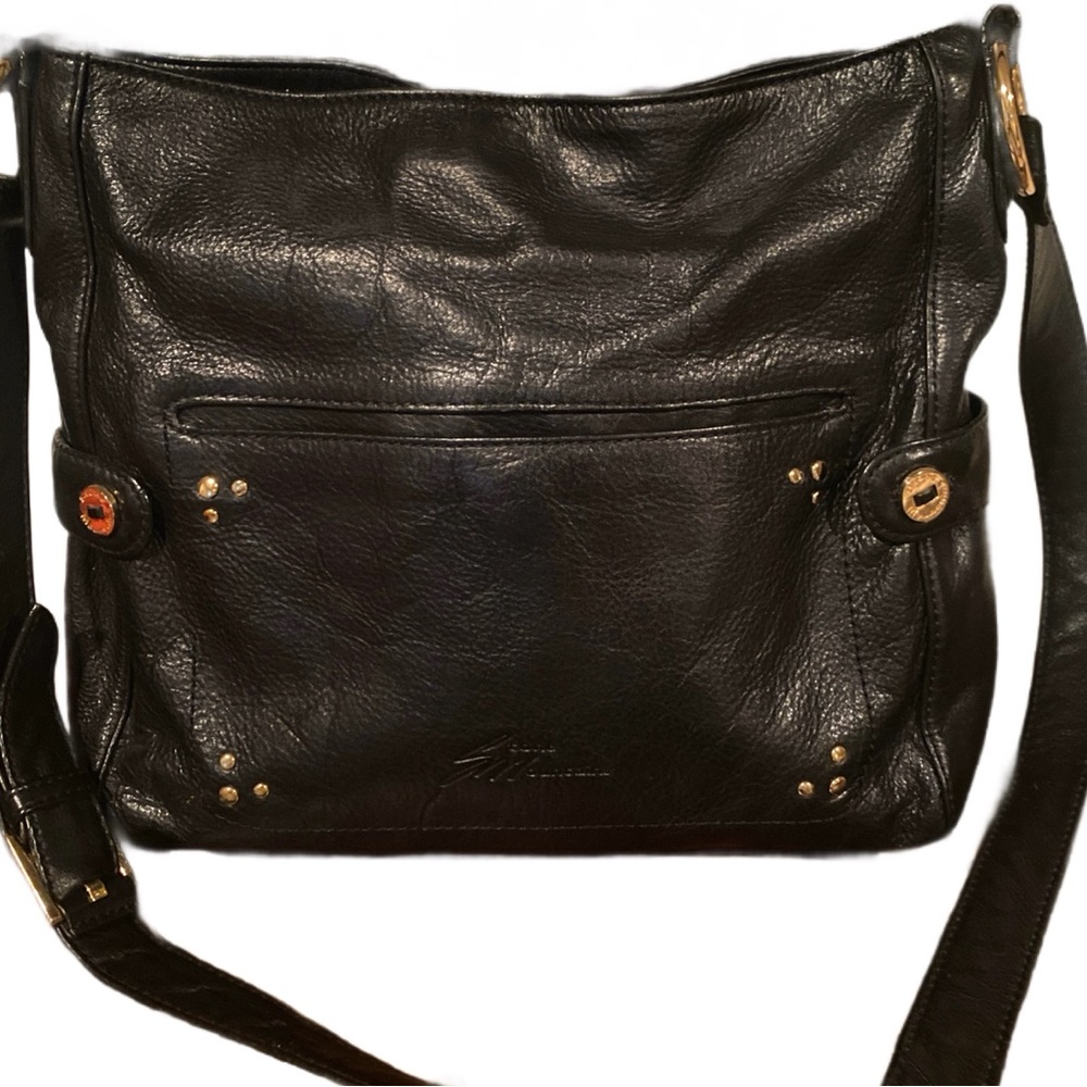 Stone Mountain Studded Black and Gold Leather Shoulder Bag with Timeless Design